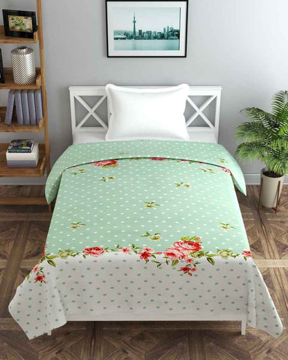 Green Flower & Dots Printed Kids Comfy Quilts Cover With Zipper