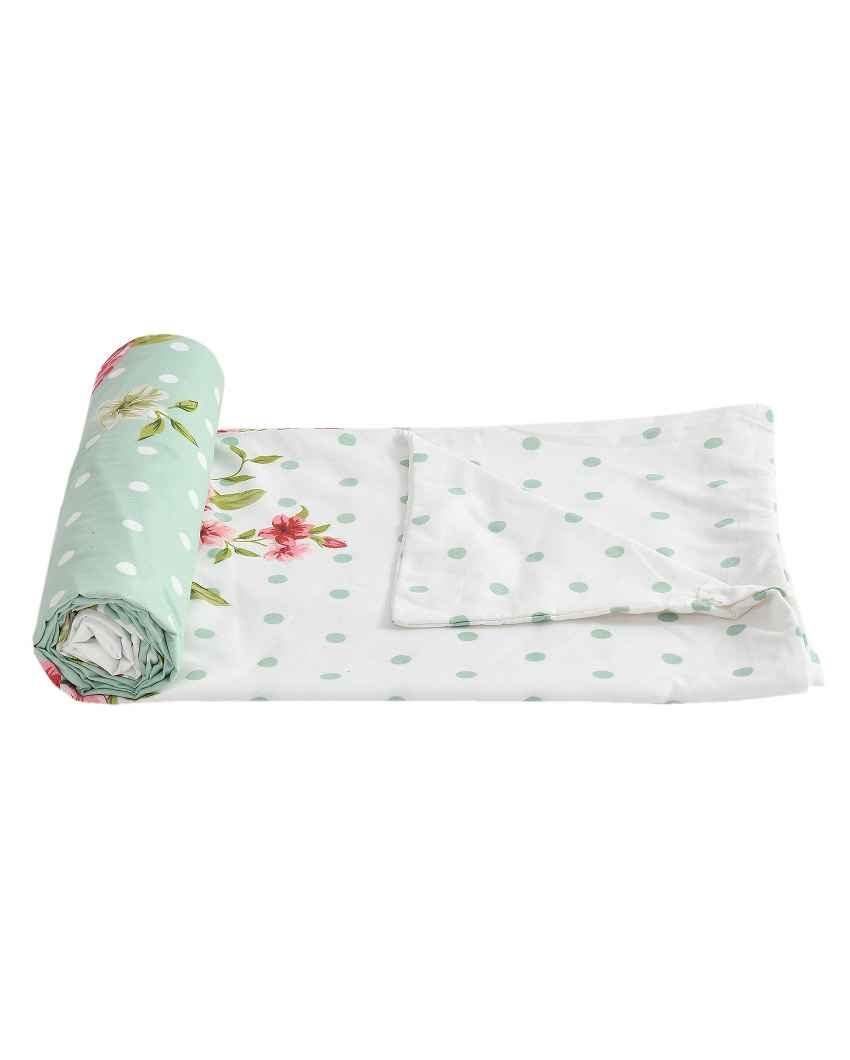 Green Flower & Dots Printed Kids Comfy Quilts Cover With Zipper