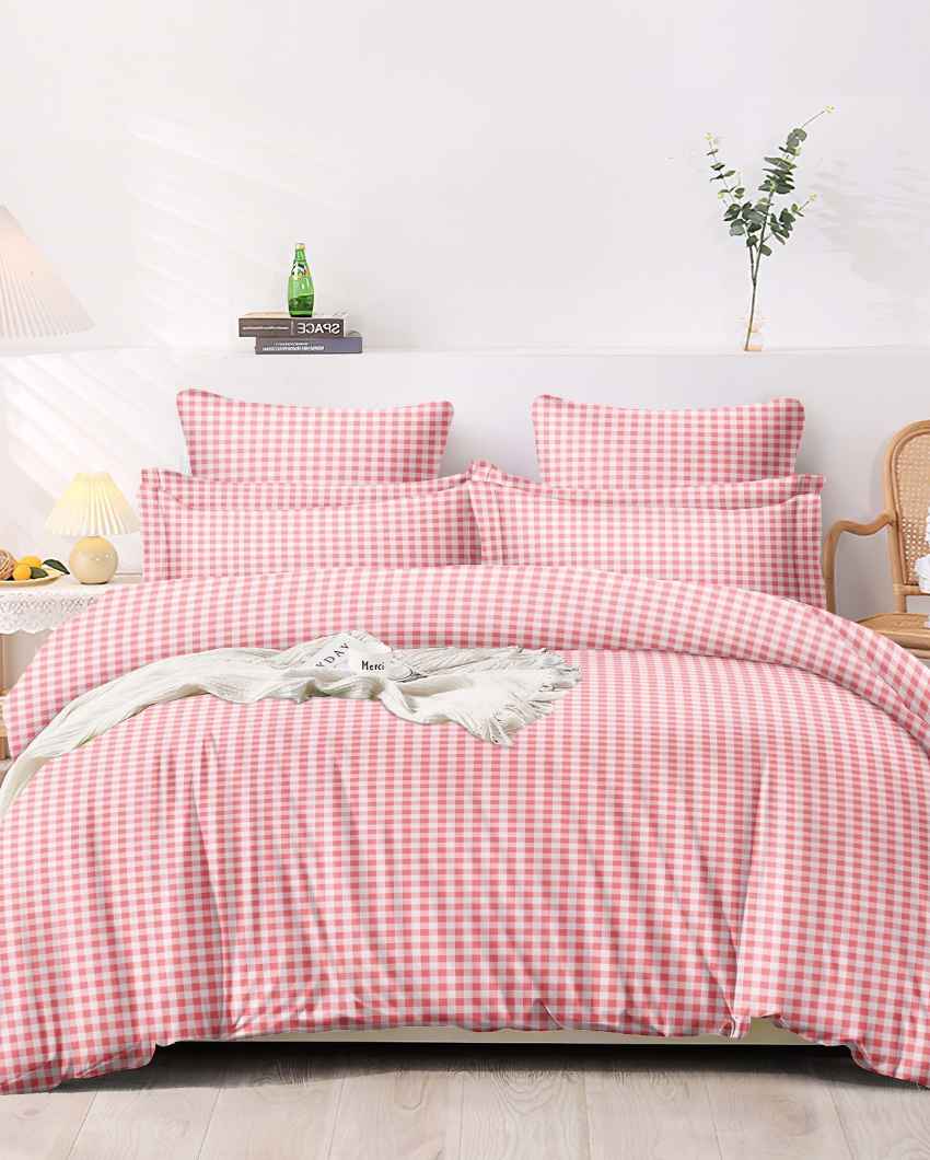 White & Pink Check Printed Kids Comfy Quilts Cover With Zipper