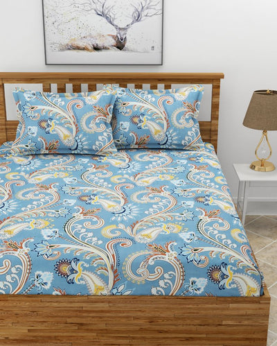 Blue Glace Cotton Bedding Set with 2 Pillow Covers | Queen Size | 90 x 100 inches