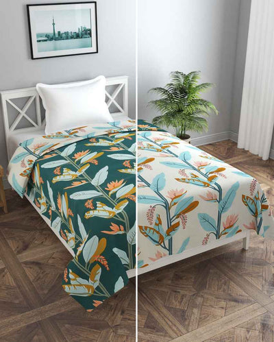 Reversible Dark & Light Green Leaves Printed Kids Comfy Quilts Cover