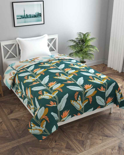 Reversible Dark & Light Green Leaves Printed Kids Comfy Quilts Cover With Zipper