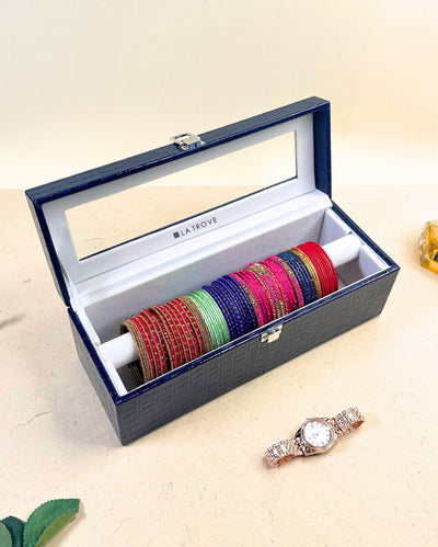 Single Blue Rod Bangle Organizer Box With Glass Top | 13 x 5 x 5 inches