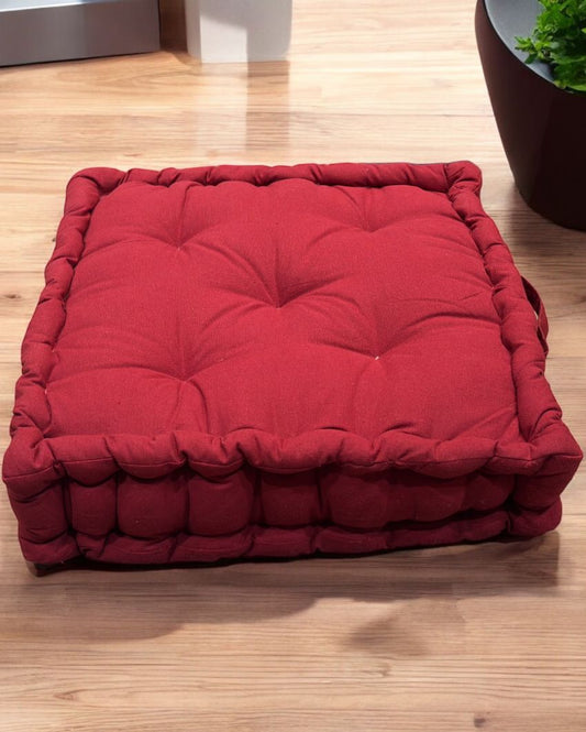 Red Cotton Floor Cushion | 16 x 16 Inches