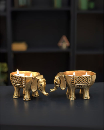Elegant Golden Shade Metal Elephant Planter | Set of 2 | 3 x 6 inches