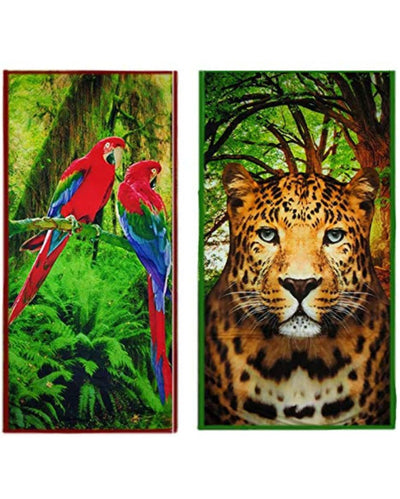 Parrot & Leopard Polyester Printed Quick Dry Microfiber Bath Towels | Set of 2 | 26 x 57 inches