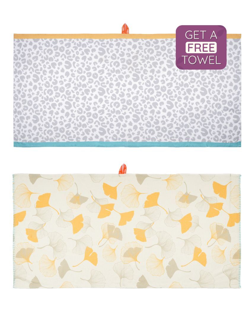 Sassy Leopard And Gingko Garden Bamboo Bath Towels | Set Of 2 | 55 X 27 inches