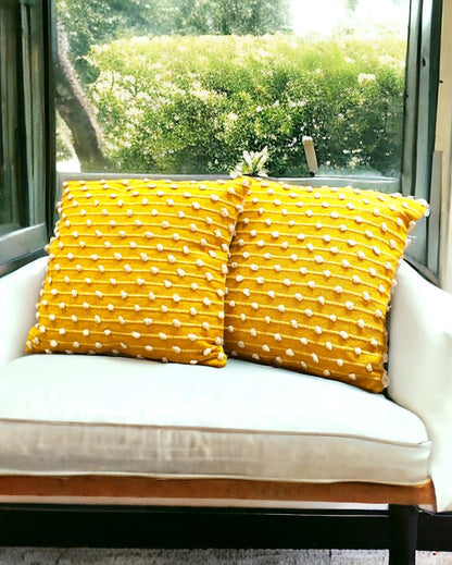 Yellow Hand Woven Cotton Cushion Cover | 18 x 18 Inches