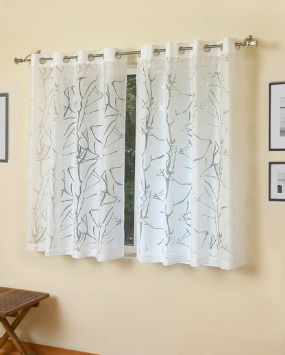 White Abstract Sheer Polycotton Curtains | Set of 2 | Window, Door, Long Door | 5 ft, 7 ft, 9 ft 5 Feet