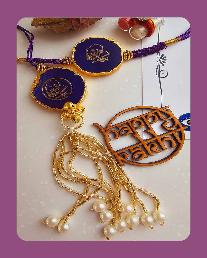 Purple Guru Ji Couple Rakhi With Roli Chawal For Raksha Bandhan