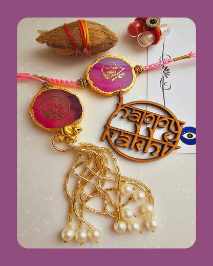 Pink Guru Ji Couple Rakhi With Roli Chawal For Raksha Bandhan