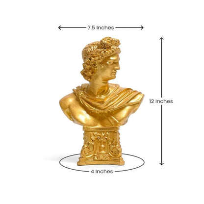 Vintage Golden Greek Bust Statue Showpiece | 4 x 8 x 12 inches