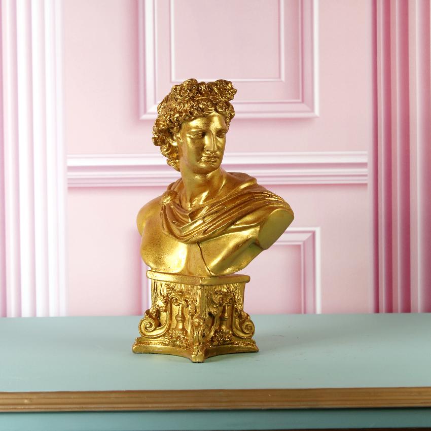 Vintage Golden Greek Bust Statue Showpiece | 4 x 8 x 12 inches