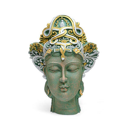 Ornate Green Buddha Head Sculpture Showpiece | 12 x 9 x 17 inches