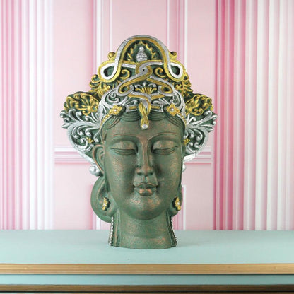 Ornate Green Buddha Head Sculpture Showpiece | 12 x 9 x 17 inches