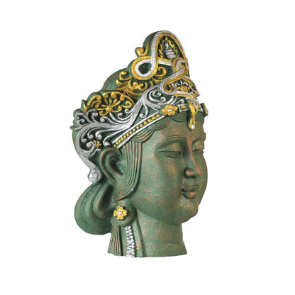 Ornate Green Buddha Head Sculpture Showpiece | 12 x 9 x 17 inches