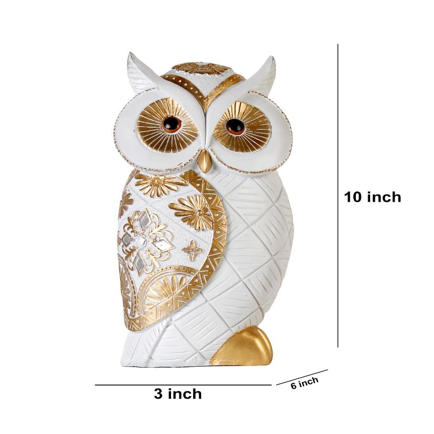 Elegant White & Gold Owl Figurine Showpiece | 3 x 6 x 10 inches