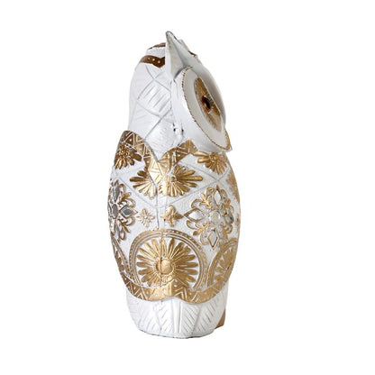 Elegant White & Gold Owl Figurine Showpiece | 3 x 6 x 10 inches