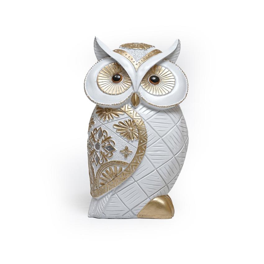 Elegant White & Gold Owl Figurine Showpiece | 3 x 6 x 10 inches