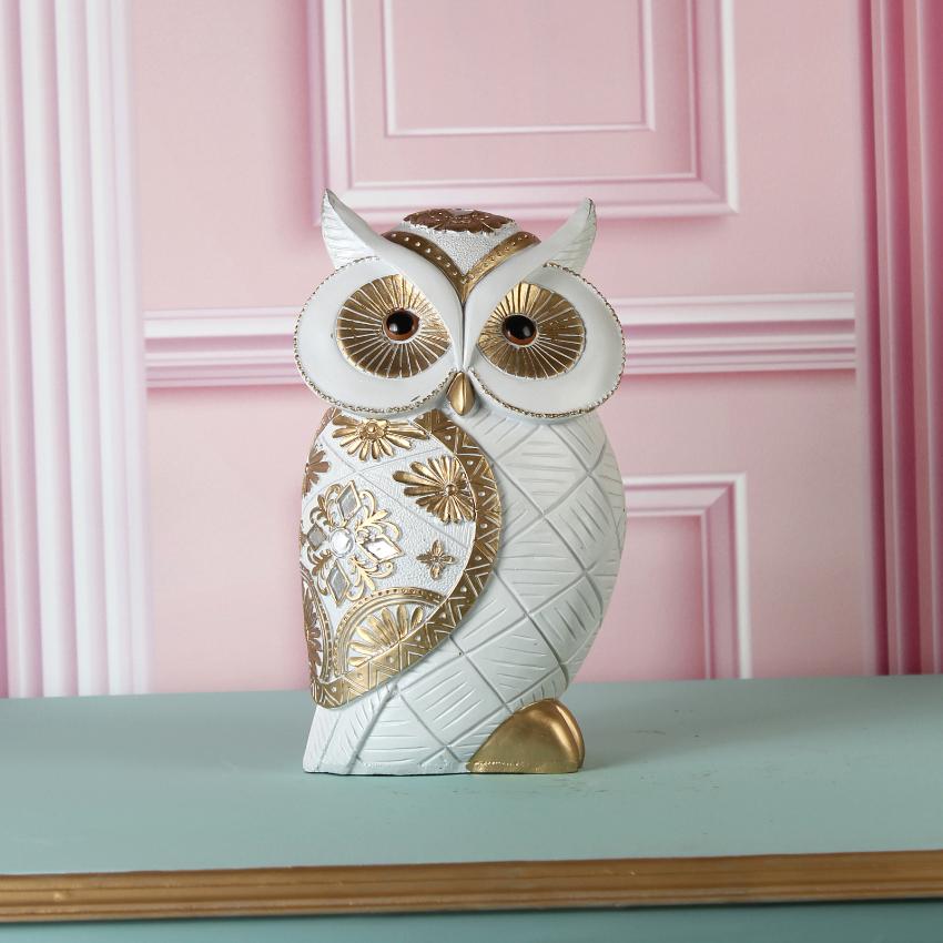 Elegant White & Gold Owl Figurine Showpiece | 3 x 6 x 10 inches