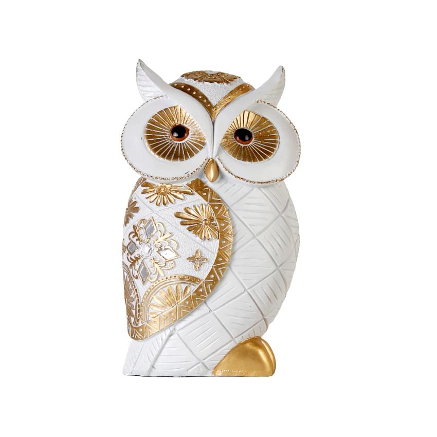 Elegant White & Gold Owl Figurine Showpiece | 3 x 6 x 10 inches