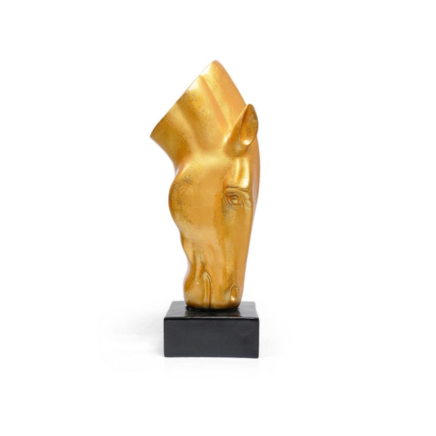 Modern Gold Horse Head Figurine Showpiece | 7 x 5 x 19 inches