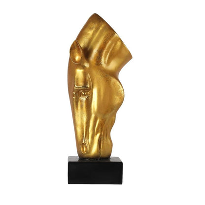 Modern Gold Horse Head Figurine Showpiece | 7 x 5 x 19 inches