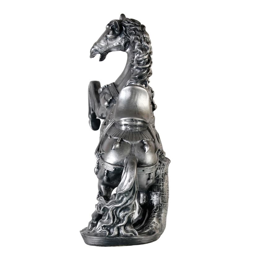 Antique Silver Finish Horse Statue Showpiece | 13 x 7 x 17 inches