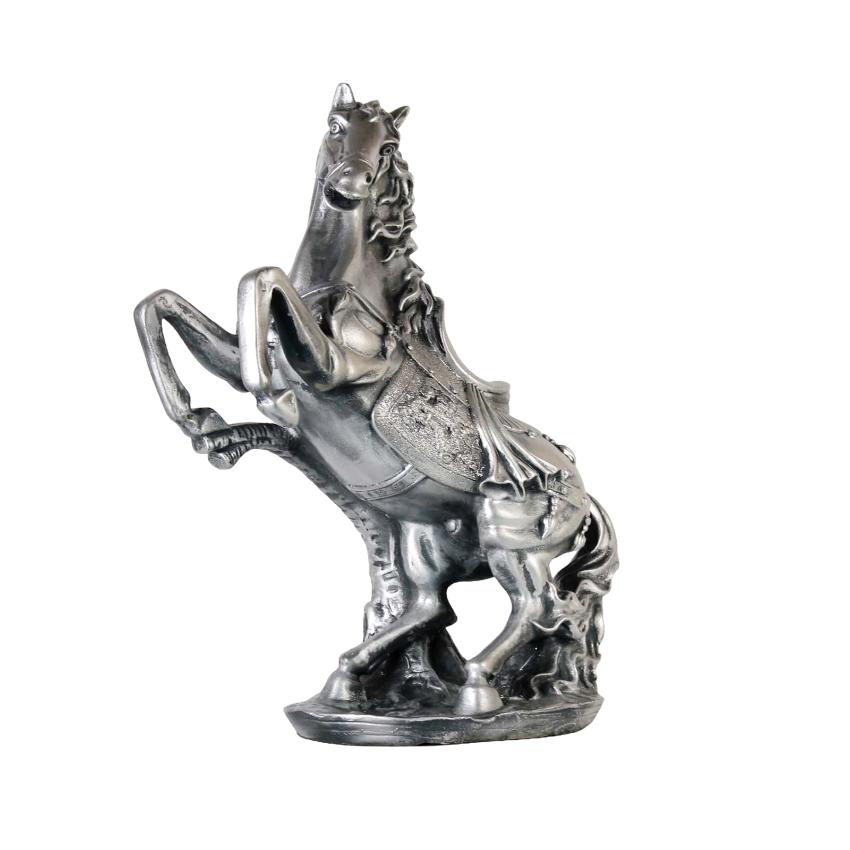 Antique Silver Finish Horse Statue Showpiece | 13 x 7 x 17 inches