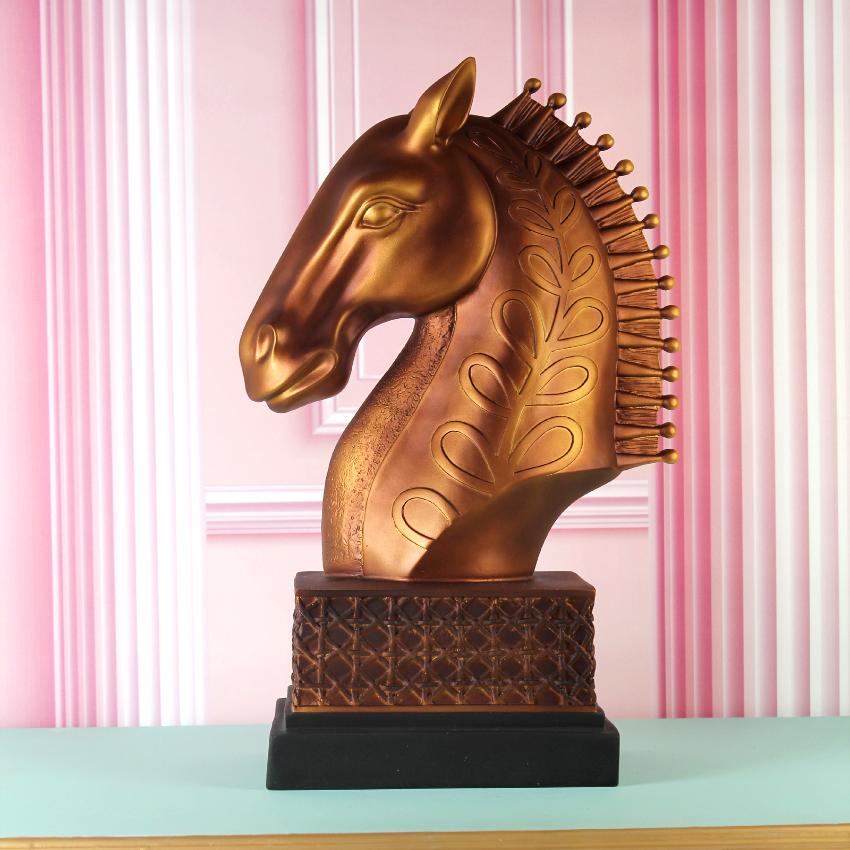 Antique Bronze Horse Head Statue Showpiece | 12 x 7 x 21 inches