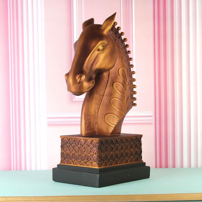 Antique Bronze Horse Head Statue Showpiece | 12 x 7 x 21 inches