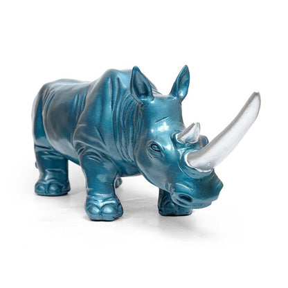 Modern Abstract Blue Rhino Sculpture Showpiece | 21 x 6 x 9 inches