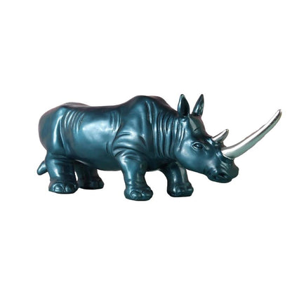 Modern Abstract Blue Rhino Sculpture Showpiece | 21 x 6 x 9 inches