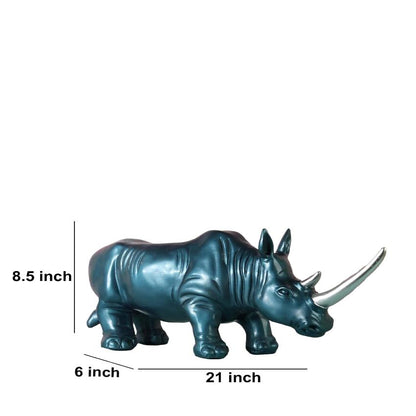 Modern Abstract Blue Rhino Sculpture Showpiece | 21 x 6 x 9 inches