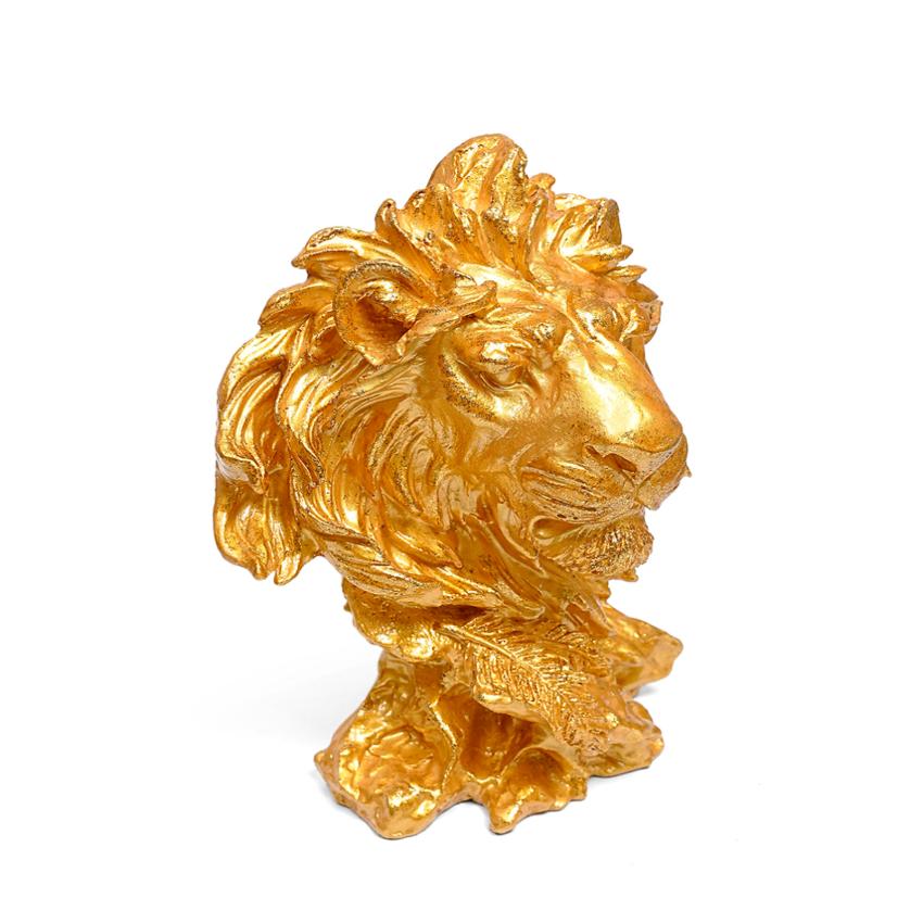 Majestic Golden Lion Head Statue Showpiece | 9 x 6 x 11 inches