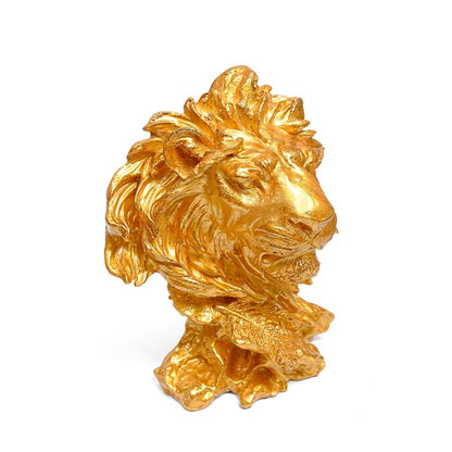 Majestic Golden Lion Head Statue Showpiece | 9 x 6 x 11 inches