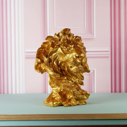 Majestic Golden Lion Head Statue Showpiece | 9 x 6 x 11 inches