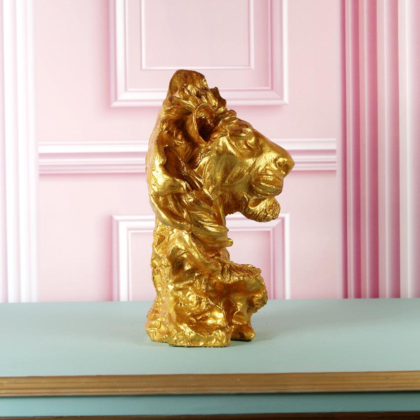 Majestic Golden Lion Head Statue Showpiece | 9 x 6 x 11 inches