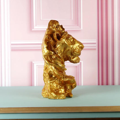 Majestic Golden Lion Head Statue Showpiece | 9 x 6 x 11 inches