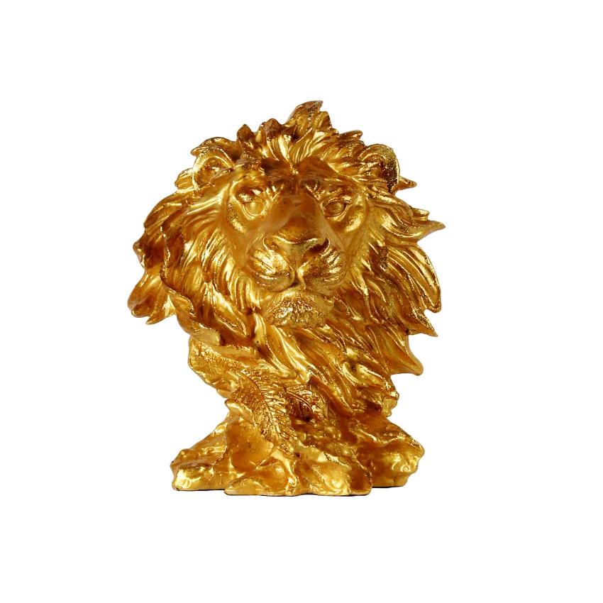 Majestic Golden Lion Head Statue Showpiece | 9 x 6 x 11 inches