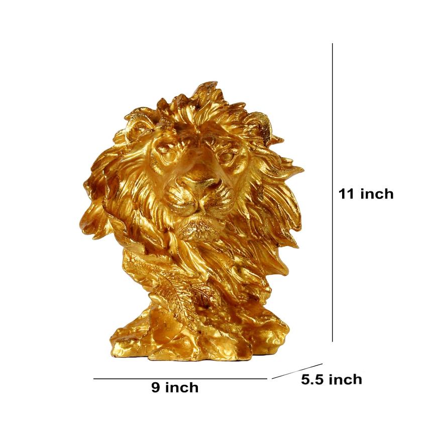 Majestic Golden Lion Head Statue Showpiece | 9 x 6 x 11 inches