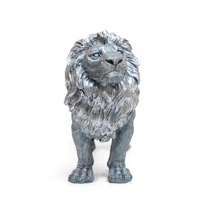 Regal Silver Lion Statue Showpiece | 20 x 7 x 13 inches