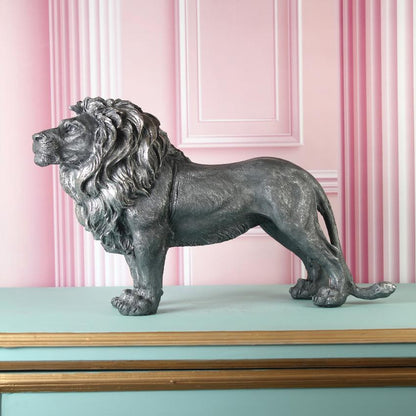 Regal Silver Lion Statue Showpiece | 20 x 7 x 13 inches