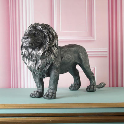 Regal Silver Lion Statue Showpiece | 20 x 7 x 13 inches