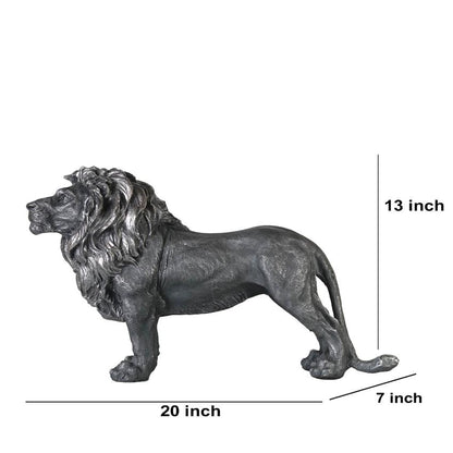 Regal Silver Lion Statue Showpiece | 20 x 7 x 13 inches