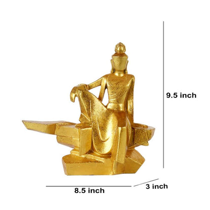 Shining Golden Buddha Sitting Figurine Showpiece | 9 x 3 x 10 inches