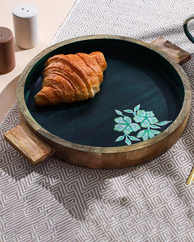 Exquisite Handpainted Floral Wooden Serving Tray | 14 x 14 x 2 inches