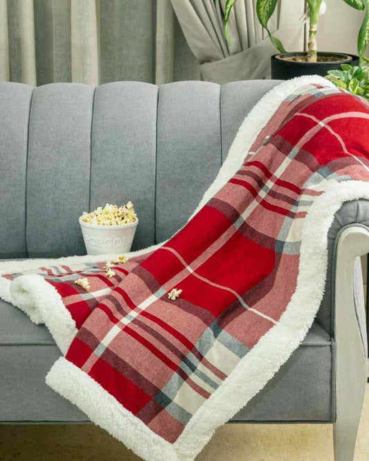 Check Design Cotton Kids Blanket With Sherpa Fleece Inside