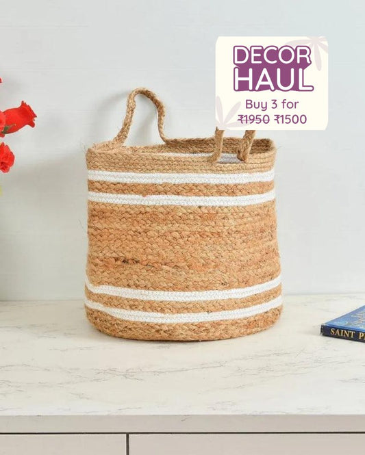 Braided Jute Cotton Basket | 12 Inches