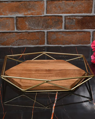 Hexa Shape Wooden Tray | 11 x 9 x 2 inches